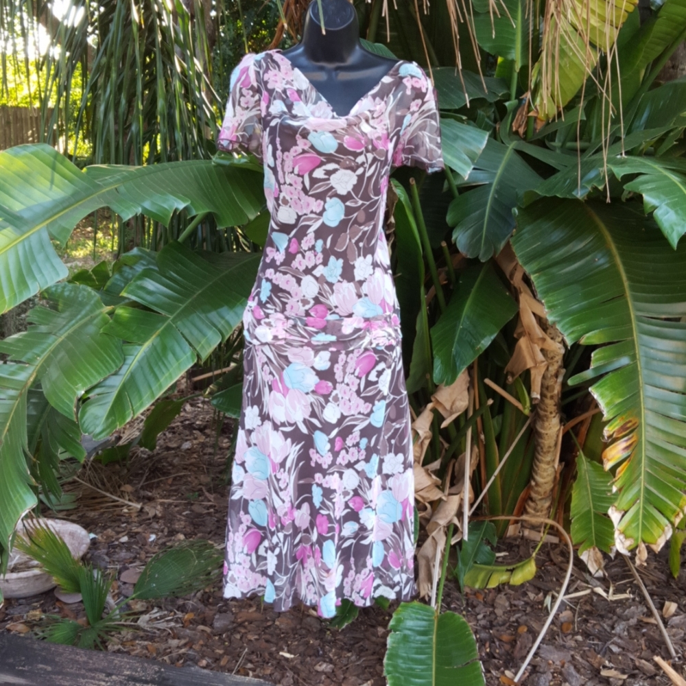 Floral drop waist tea dress